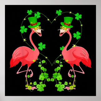 St Patrick's Day Flamingo Shamrock Heart Poster