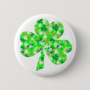 St Patrick's Day Floral Shamrock 6 Cm Round Badge