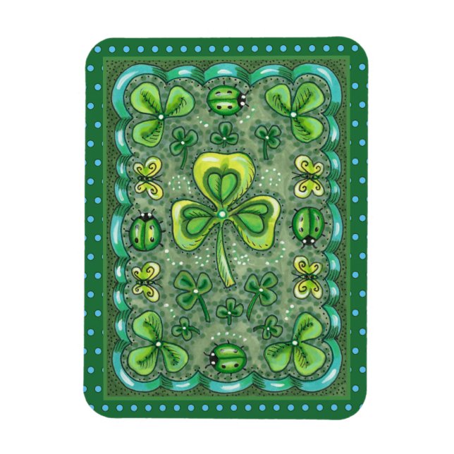 ST. PATRICK'S DAY FOLK ART SHAMROCKS N' LADYBUGS MAGNET (Vertical)