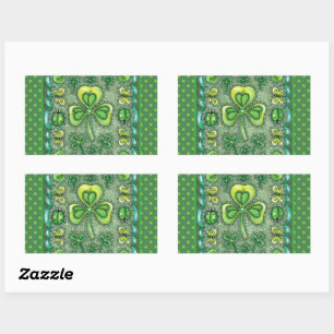 ST. PATRICK'S DAY FOLK ART SHAMROCKS N' LADYBUGS RECTANGULAR STICKER
