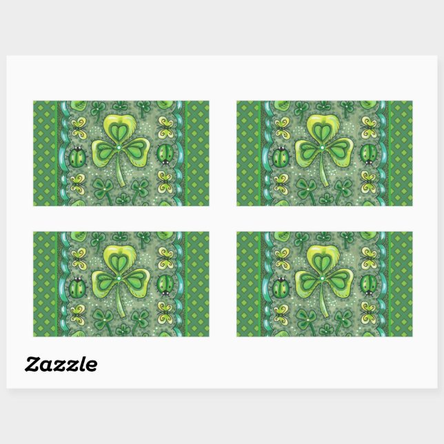 ST. PATRICK'S DAY FOLK ART SHAMROCKS N' LADYBUGS RECTANGULAR STICKER (Sheet)