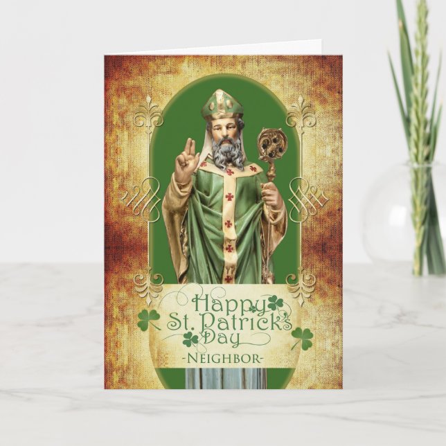 St. Patrick's Day for Neighbour with Saint Statue Card (Front)