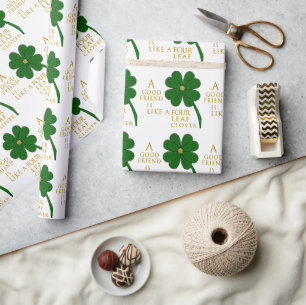 St. Patrick's Day Four Leaf Clover Friends Pattern Wrapping Paper