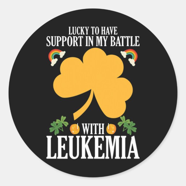 St Patricks Day Four Leaf Clover Leukaemia Awarene Classic Round Sticker (Front)