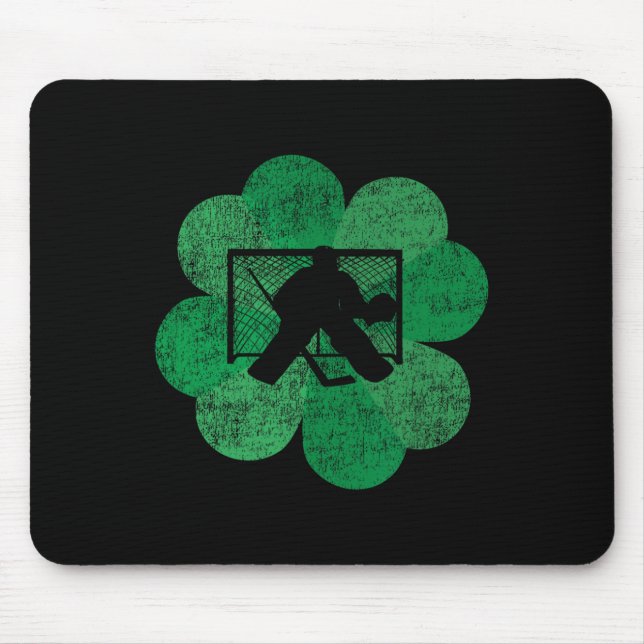 St Patricks Day Four Leaf Clover - Lucky Hockey Go Mouse Pad (Front)