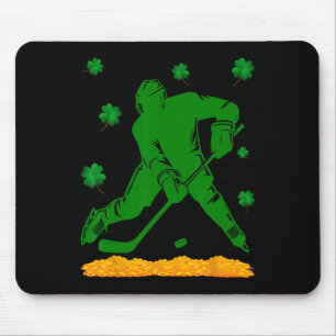 St Patricks Day Four Leaf Clover - Lucky Hockey Go Mouse Pad