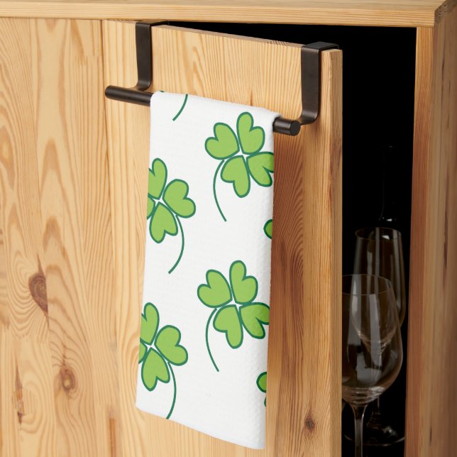 St Patricks Day Four Leaf Clover Tea Towel (Thirds Fold)