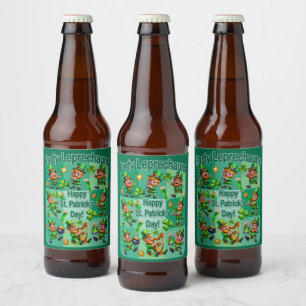 St. Patrick's Day Fun Adorable "Party Leprechauns" Beer Bottle Label