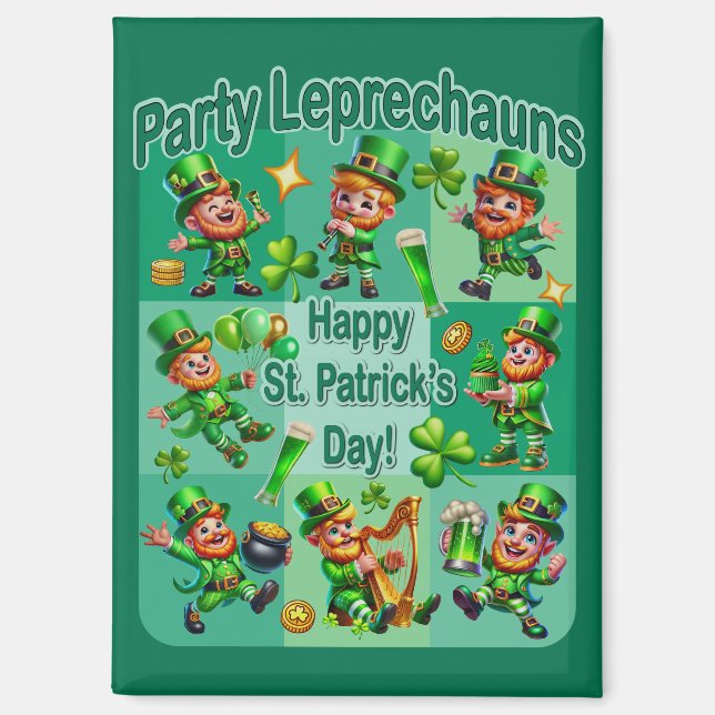 St. Patrick's Day Fun Adorable "Party Leprechauns" Magnet (Front)