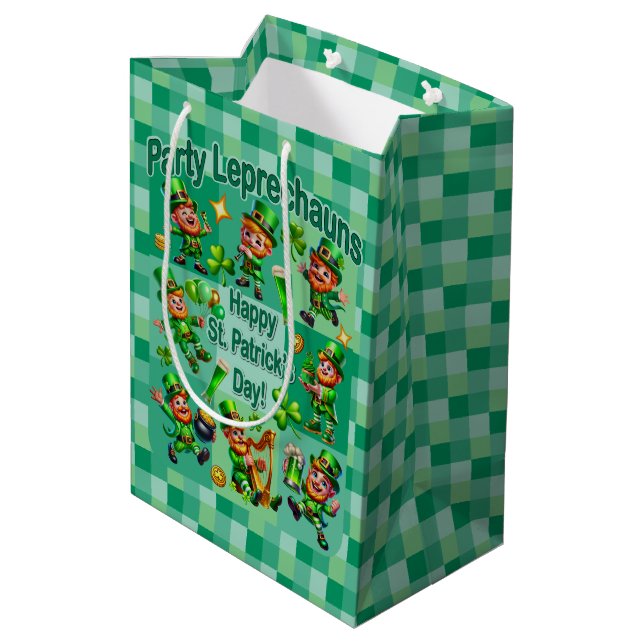 St. Patrick's Day Fun Adorable "Party Leprechauns" Medium Gift Bag (Back Angled)