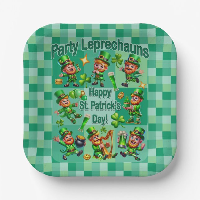 St. Patrick's Day Fun Adorable "Party Leprechauns" Paper Plate (Front)