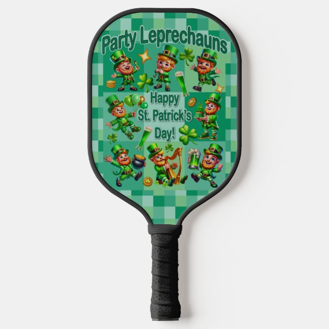 St. Patrick's Day Fun Adorable "Party Leprechauns" Pickleball Paddle (Front)