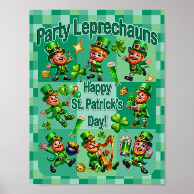 St. Patrick's Day Fun Adorable "Party Leprechauns" Poster (Front)