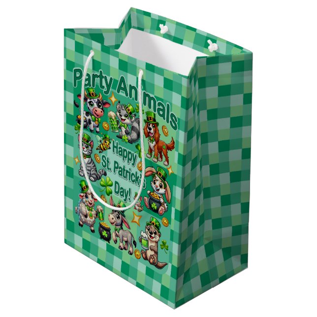 St. Patrick's Day Fun and Adorable "Party Animals" Medium Gift Bag (Back Angled)