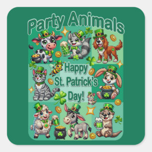 St. Patrick's Day Fun and Adorable "Party Animals" Square Sticker