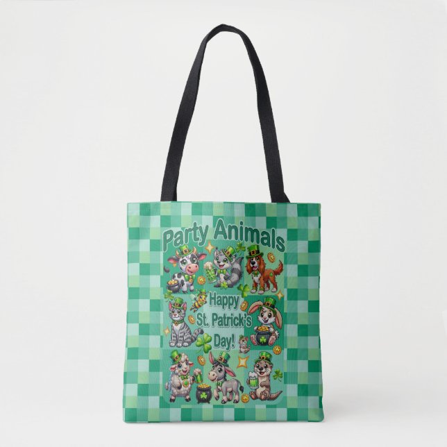 St. Patrick's Day Fun and Adorable "Party Animals" Tote Bag (Front)