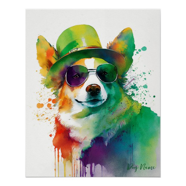 St Patricks Day - Funny Corgi Dog Irish Costume Poster (Front)