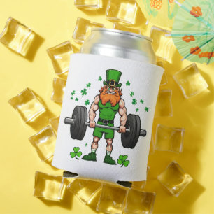 St. Patrick's Day Funny Leprechaun Barbell Gym Can Cooler