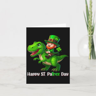 St Patricks Day Funny Leprechaun Riding Dino T Rex Card