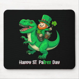 St Patricks Day Funny Leprechaun Riding Dino T Rex Mouse Pad