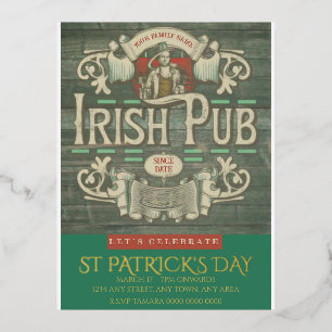St Patrick's Day Funny Personalised Irish Pub  Foil Invitation Postcard