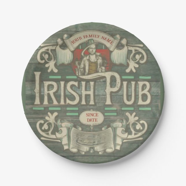 St Patrick's Day Funny Personalised Irish Pub Paper Plate (Front)