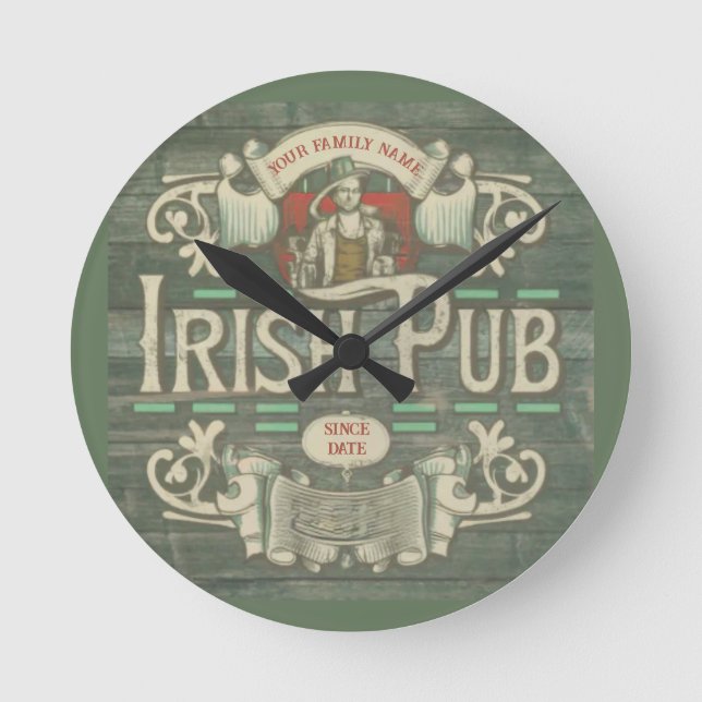 St Patrick's Day Funny Personalised Irish Pub Round Clock (Front)