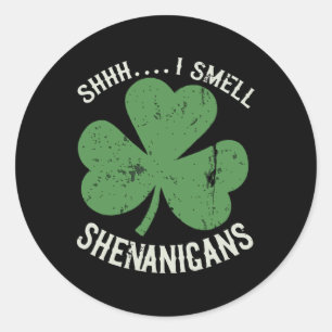 St Patricks Day Funny Shhh I Smell Shenanigans Pat Classic Round Sticker