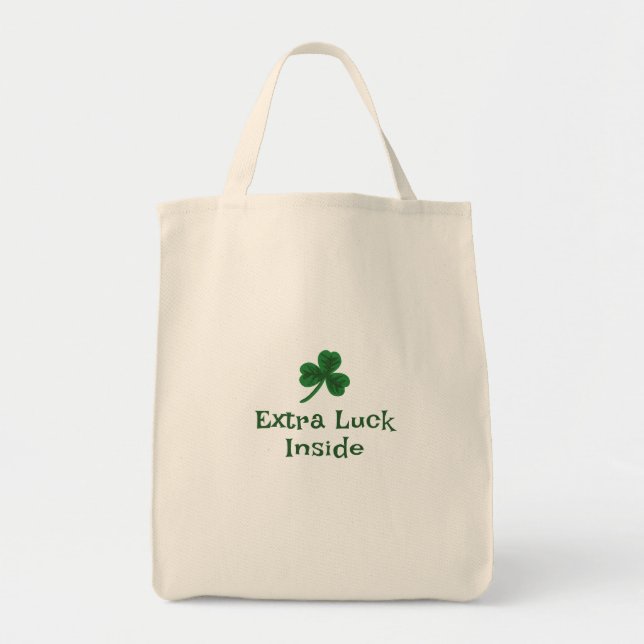 St. Patrick's Day, Funny Text  Extra Luck Inside Tote Bag (Front)