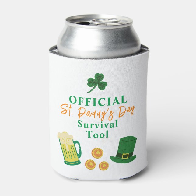 St. Patrick's Day Funny text, survival tool Can Cooler (Can Front)