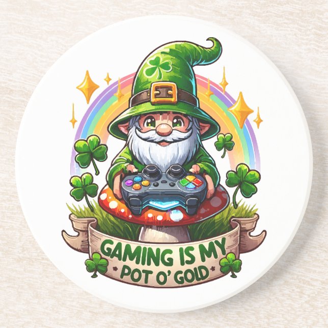 St. Patrick's Day Gamer Gnome Coaster (Front)