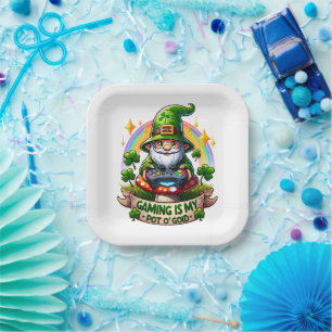St. Patrick's Day Gamer Gnome Paper Plate