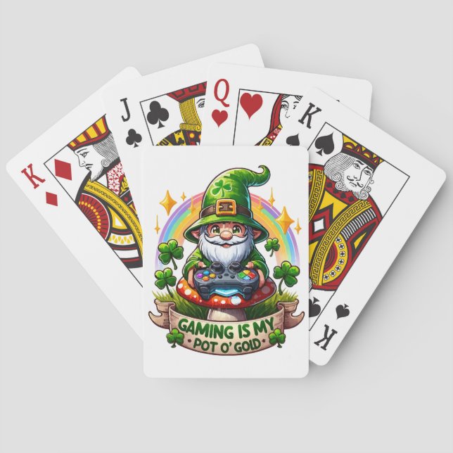 St. Patrick's Day Gamer Gnome Playing Cards (Back)