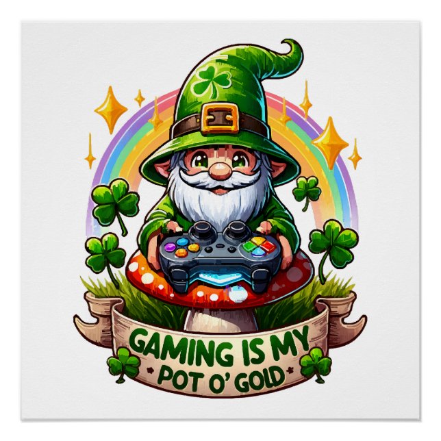 St. Patrick's Day Gamer Gnome Poster (Front)