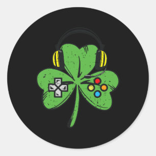 St Patricks Day Gamer Shamrock Video Game Controll Classic Round Sticker