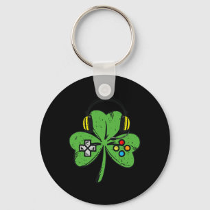 St Patricks Day Gamer Shamrock Video Game Controll Key Ring