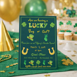St. Patrick's Day Gender Reveal Trendy Invitation