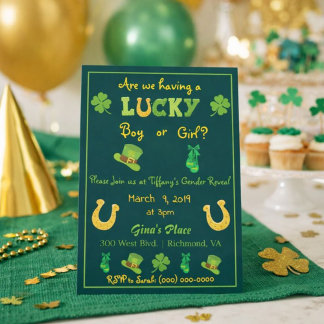 St. Patrick's Day Gender Reveal Trendy Invitation