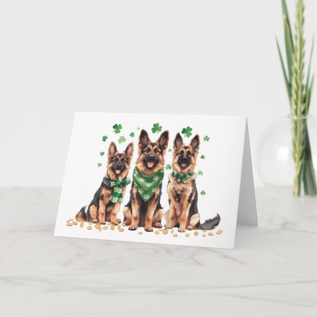 St. Patrick's Day German Shepherd Dogs Holiday Card (Front)