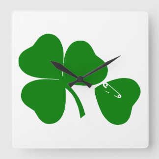 St Patrick's Day - Get Lucky 3 + 1 leaves = 4 Square Wall Clock
