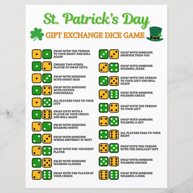 St. Patrick's Day Gift Exchange Dice Game (Front)