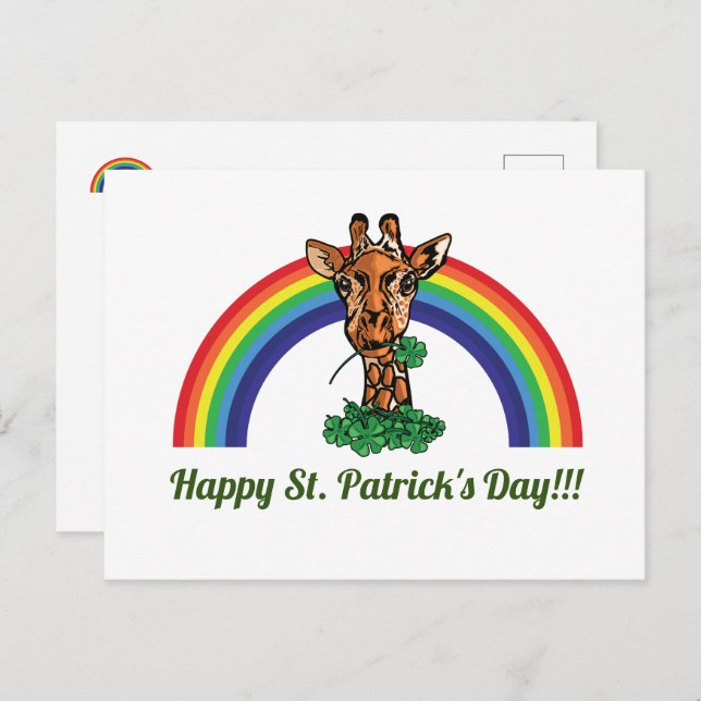 St. Patricks Day Giraffe and Rainbow Postcard (Front/Back)