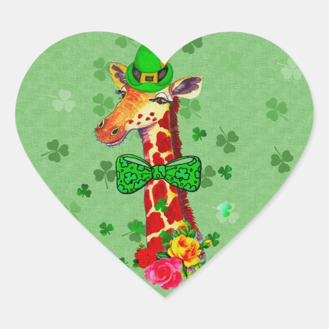 St. Patrick's Day Giraffe Heart Sticker (Front)