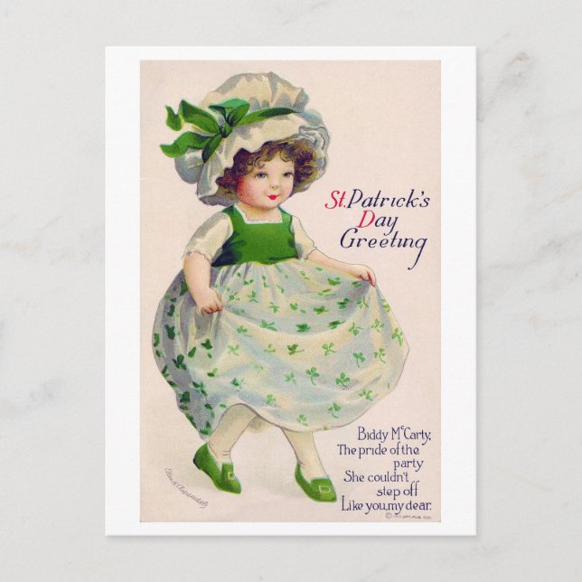 St. Patrick's Day Girl, Vintage Postcard (Front)