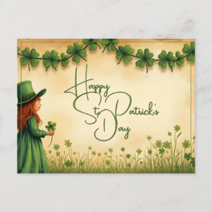 St. Patrick's Day Girl with Shamrocks Holiday Postcard