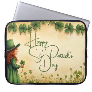 St. Patrick's Day Girl with Shamrocks Laptop Sleeve