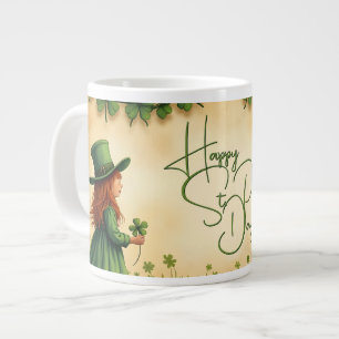 St. Patrick's Day Girl with Shamrocks Large Coffee Mug