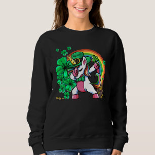 St Patricks Day Girls Dabbing Unicorn Leprechaun L Sweatshirt