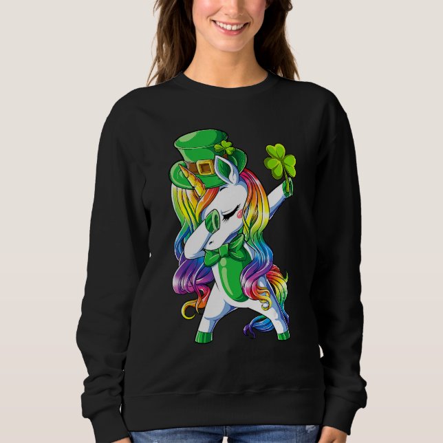 St Patricks Day Girls Dabbing Unicorn Leprechaun L Sweatshirt (Front)