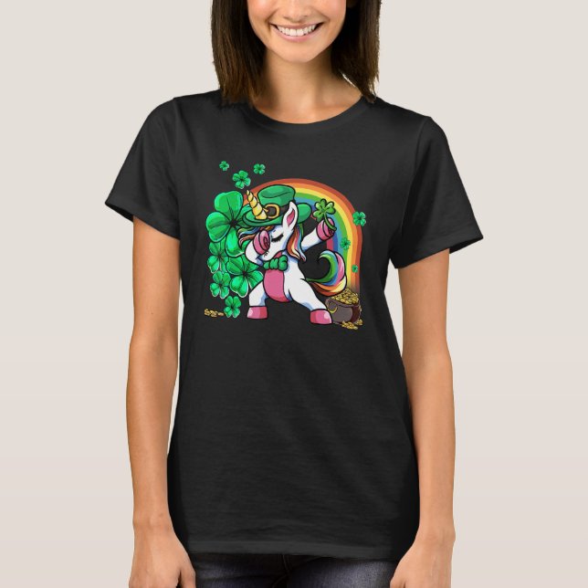 St Patricks Day Girls Dabbing Unicorn Leprechaun L T-Shirt (Front)